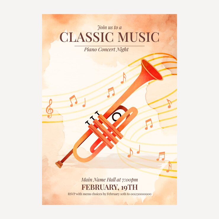 Gratis Vector waterverf orkestconcertposter