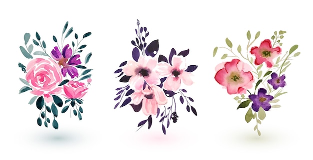 Gratis vector waterverf stijl mooie bloemen bloemen element met schaduw effect