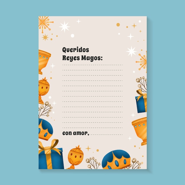 Gratis vector waterverfbrief sjabloon voor reyes magos