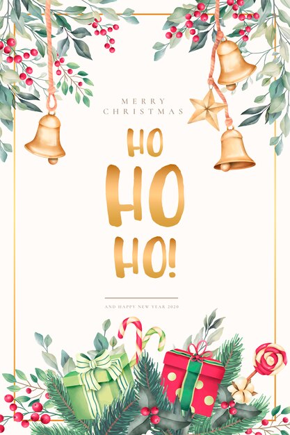 Waterverfkerstkaart met mooie ornamenten