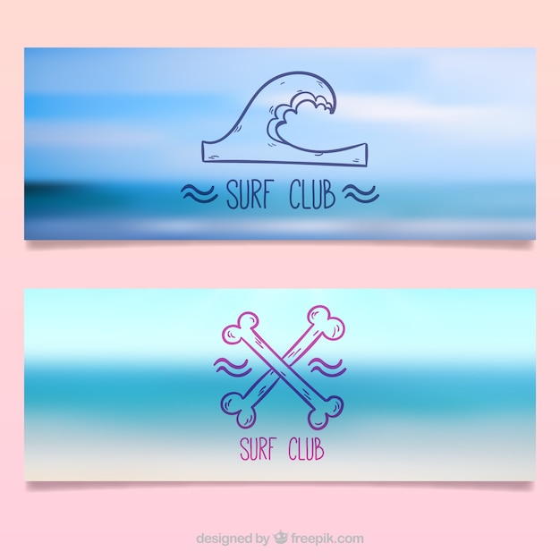 Gratis vector wazig banners met surfen badges