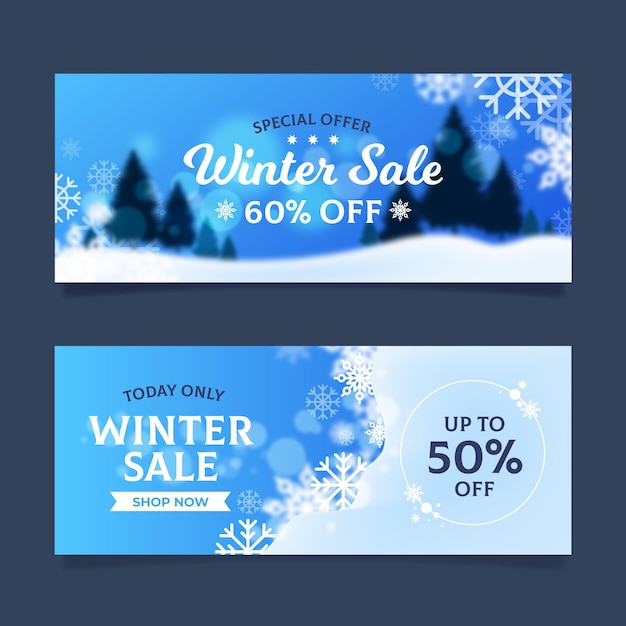 Gratis vector wazig winter verkoop banners