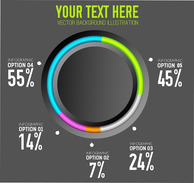 Web infographic bedrijfsconcept met ronde knop vijf opties en procenttarieven