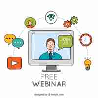 Gratis vector webinar achtergrond in de hand getrokken stijl