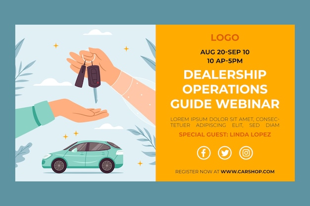 Gratis vector webinar handgetekende autodealer