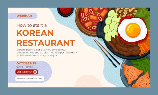 Gratis vector webinar met plat ontwerp koreaans eten restaurant