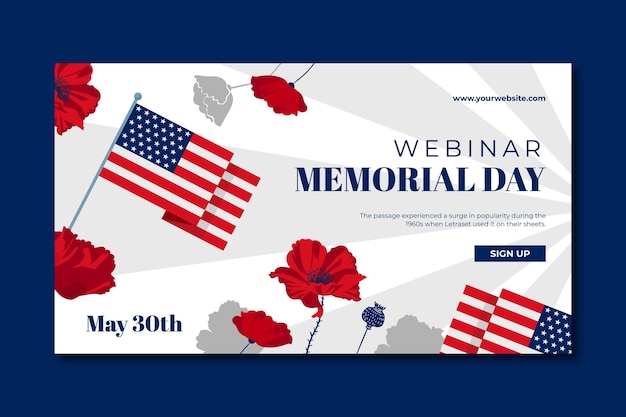 Gratis vector webinar-sjabloon voor de viering van de amerikaanse herdenkingsdag