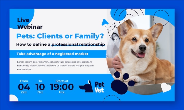 Gratis vector webinar sjabloon voor dierenartsenpraktijken