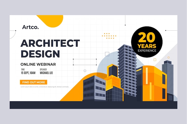 Gratis Vector webinar-sjabloon voor platte ontwerparchitectuur