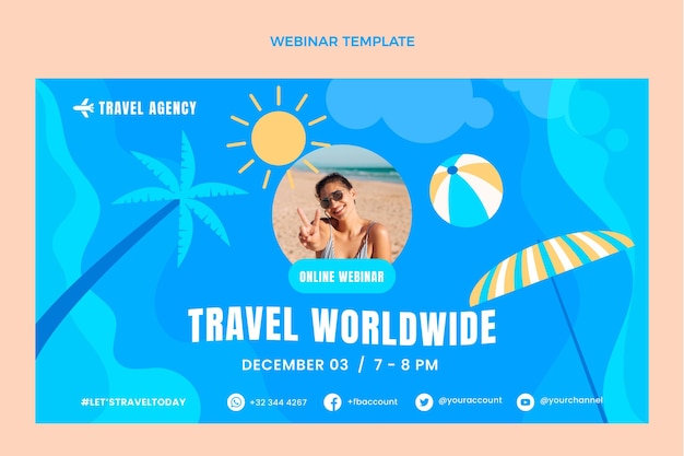 Gratis vector webinar-sjabloon voor platte reizen