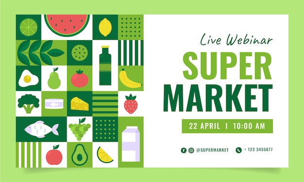 Gratis vector webinar-sjabloon voor supermarkten met platte ontwerp