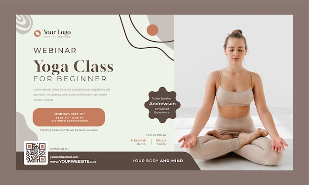 Gratis vector webinar-sjabloon voor yoga-retraite en spa