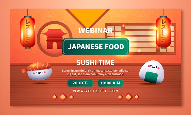 Gratis vector webinarsjabloon met verloop japans restaurant