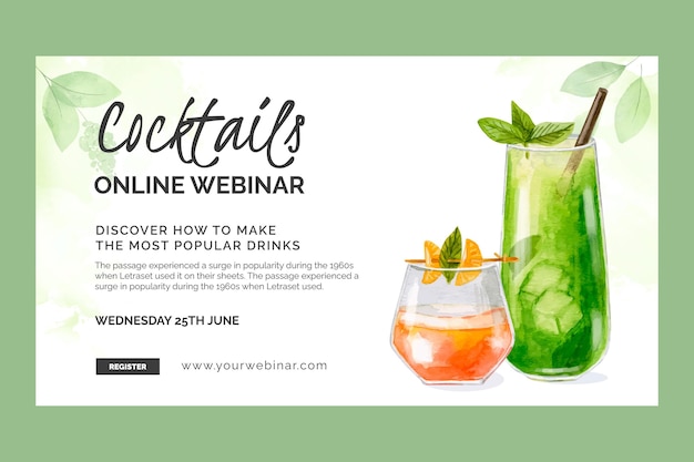 Gratis vector webinarsjabloon voor aquarel cocktails