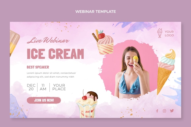 Gratis vector webinarsjabloon voor aquarel dessert