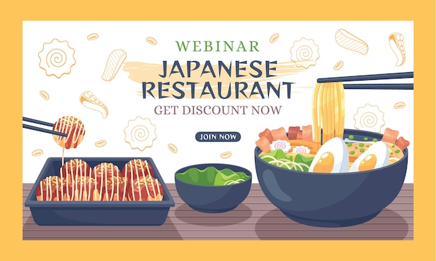 Webinarsjabloon voor plat Japans restaurant