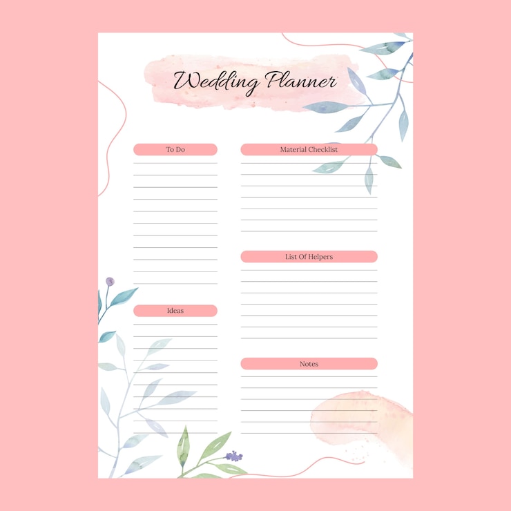Gratis Vector wedding planner sjabloon