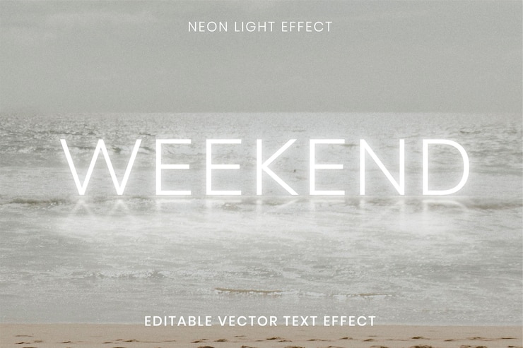 Gratis Vector weekend wit neon woord bewerkbaar teksteffect