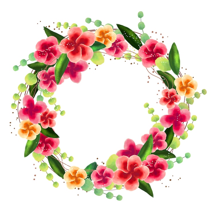 Gratis Vector weelderige bloemenkrans in aquarel stijl