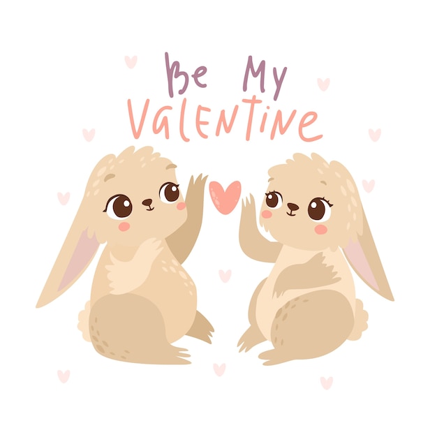 Gratis vector wees mijn wenskaart voor valentijnskonijntjes