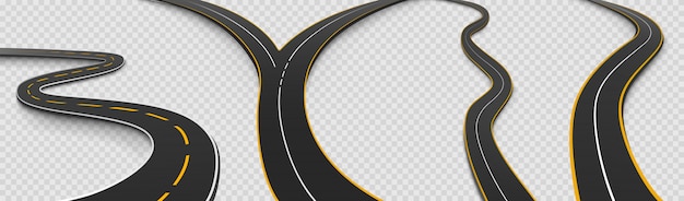 Weg, kronkelende en vork snelweg geïsoleerde iconen set