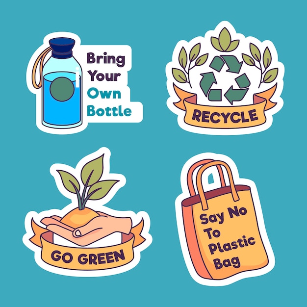 Gratis vector weigeren plastic en recyclen ecologie badges collectie