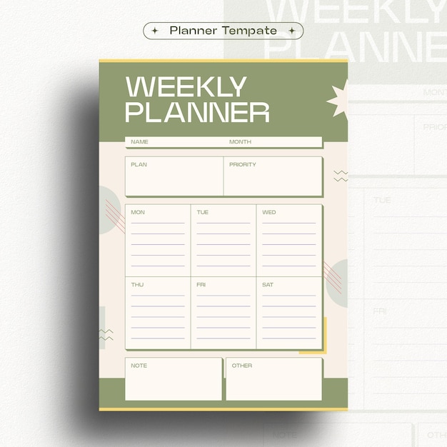 Wekelijkse planner ontwerp sjabloon