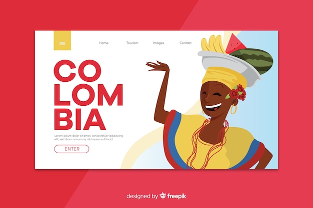 Gratis vector welkom bij de bestemmingspagina-sjabloon in colombia