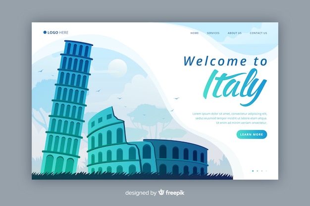 Gratis vector welkom bij de landingspagina van italië