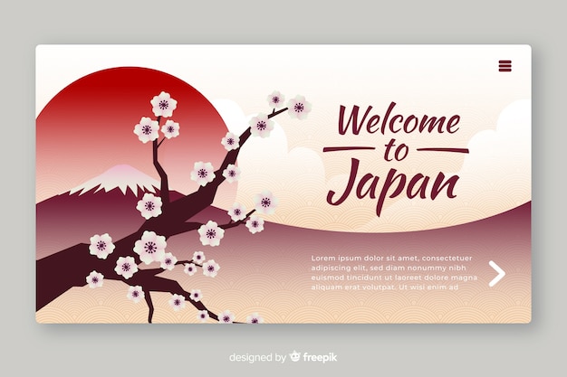 Gratis vector welkom bij de sjabloon voor de bestemmingspagina van japan