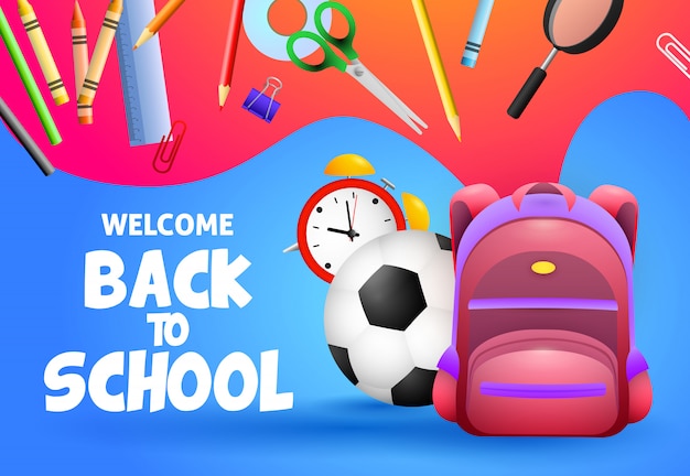 Gratis vector welkom terug bij schoolontwerp. voetbal