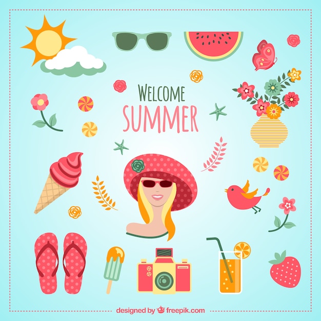 Gratis vector welkom zomer pictogrammen