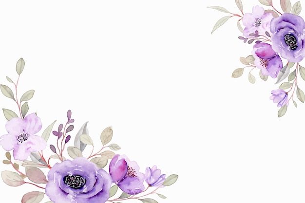 Wenskaart met aquarel paars bloemenframe