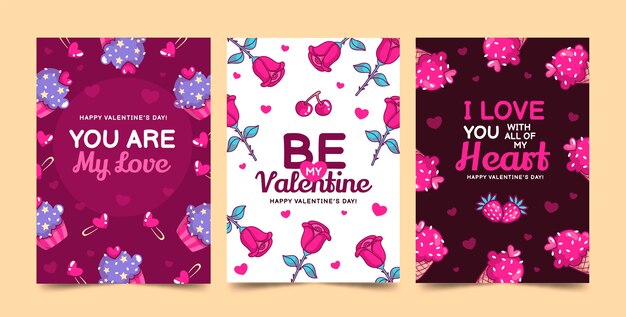 Gratis vector wenskaarten collectie voor valentijnsdagviering