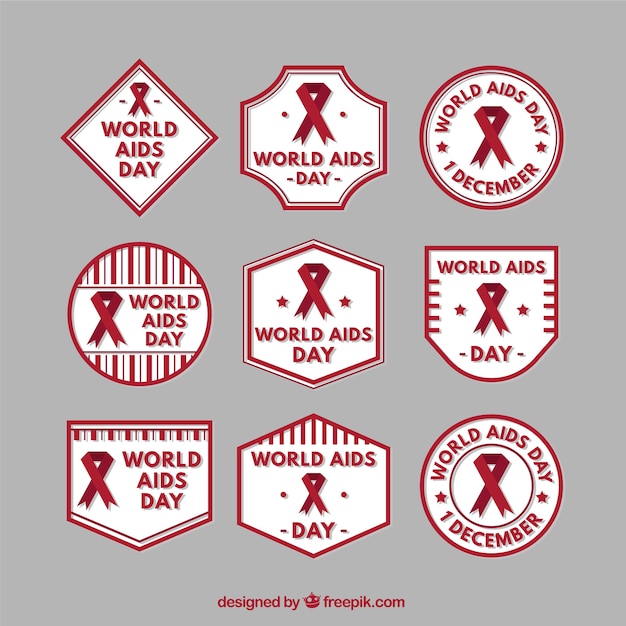 Gratis vector wereld aids dag badget collectie