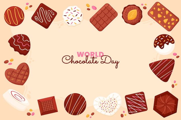 Gratis vector wereld chocolade dag hand getekende platte achtergrond