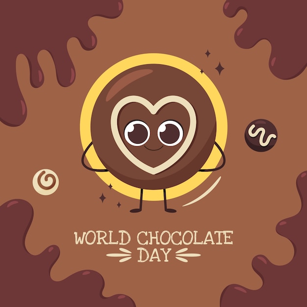 Gratis vector wereld chocolade dag hand getekende vlakke afbeelding