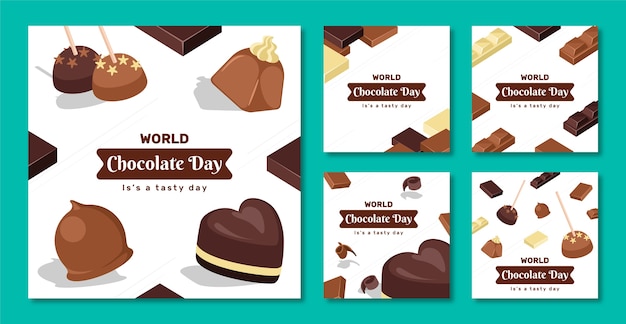 Gratis vector wereld chocolade dag handgetekende platte ig post collectie