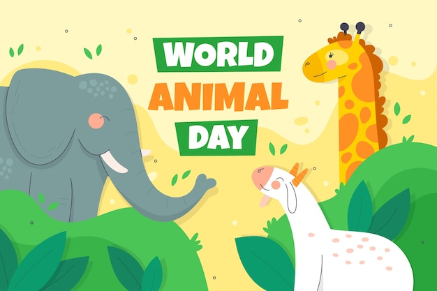 Wereld dierendag handgetekende platte achtergrond