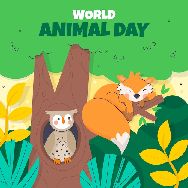 Gratis vector wereld dierendag handgetekende vlakke afbeelding