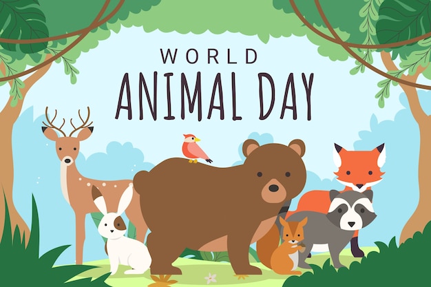 Wereld dierendag plat ontwerp achtergrond