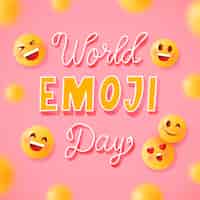 Gratis vector wereld emoji dag belettering compositie met emoticon