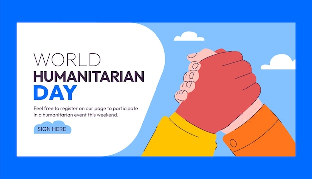 Wereld humanitaire dag handgetekende platte banner