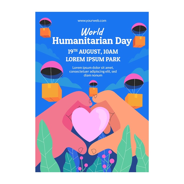 Gratis vector wereld humanitaire dag handgetekende platte poster of flyer