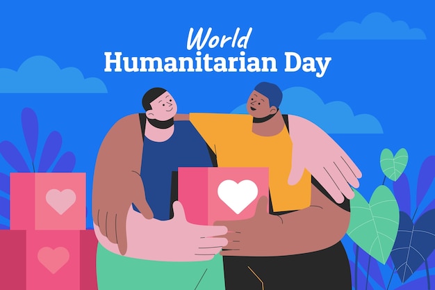 Gratis vector wereld humanitaire dag handgetekende vlakke afbeelding