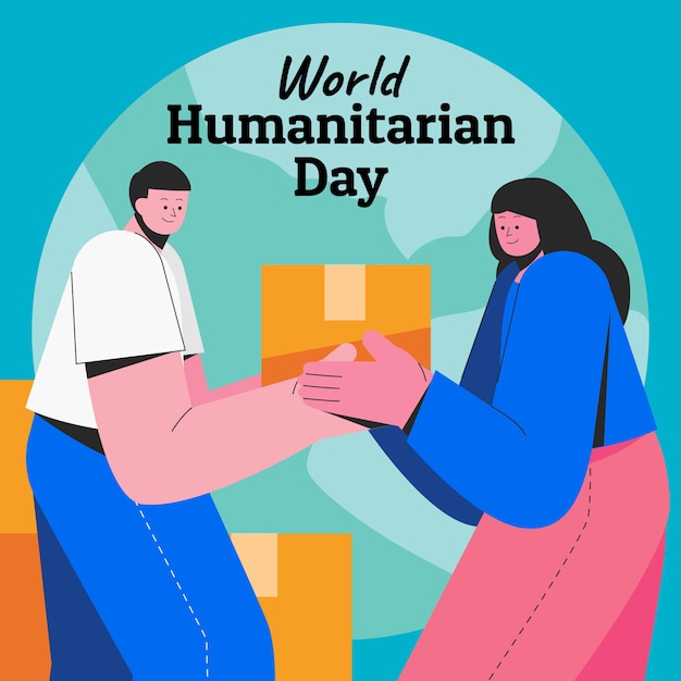 Gratis vector wereld humanitaire dag handgetekende vlakke afbeelding