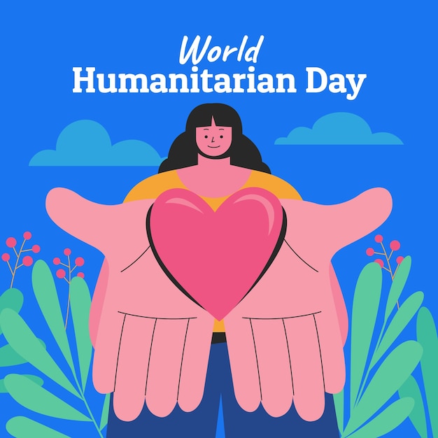 Gratis vector wereld humanitaire dag handgetekende vlakke afbeelding