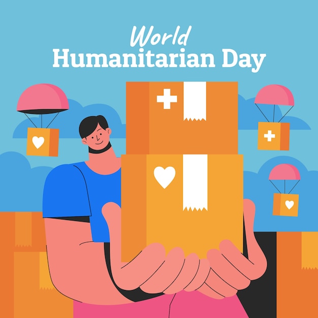 Gratis vector wereld humanitaire dag handgetekende vlakke afbeelding