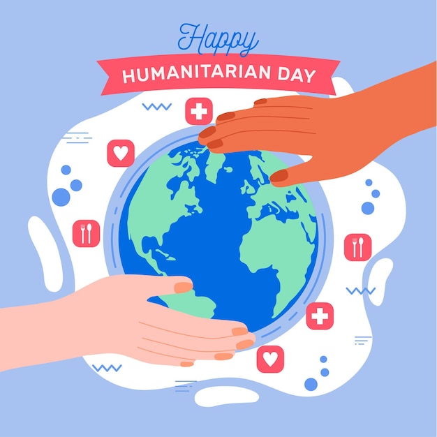 Wereld humanitaire dag met globe en handen