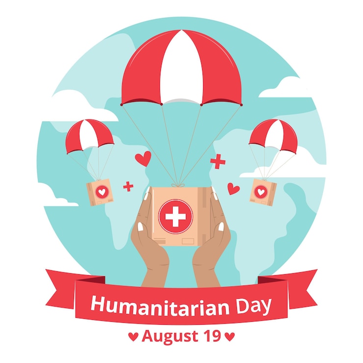 Gratis Vector wereld humanitaire dag met hulp en parachute